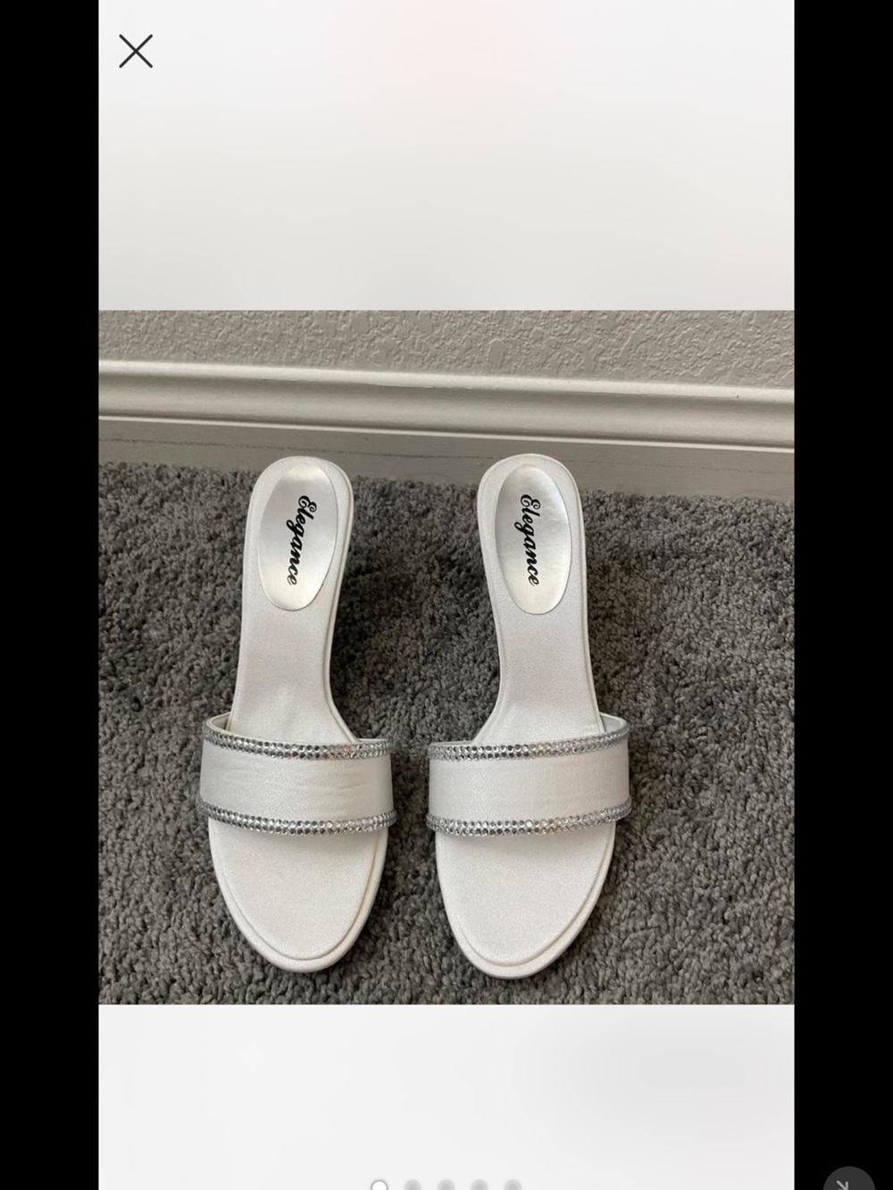 White Rhinestone-Trim Mules